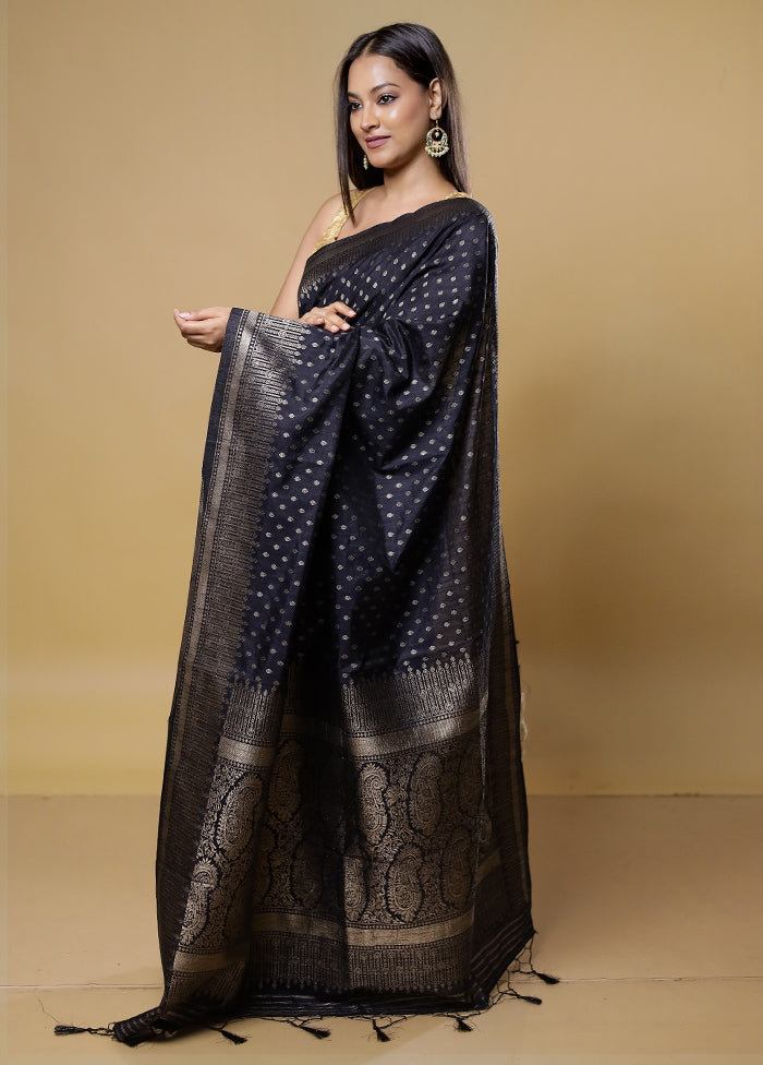 Black Dupion Silk Saree With Blouse Piece