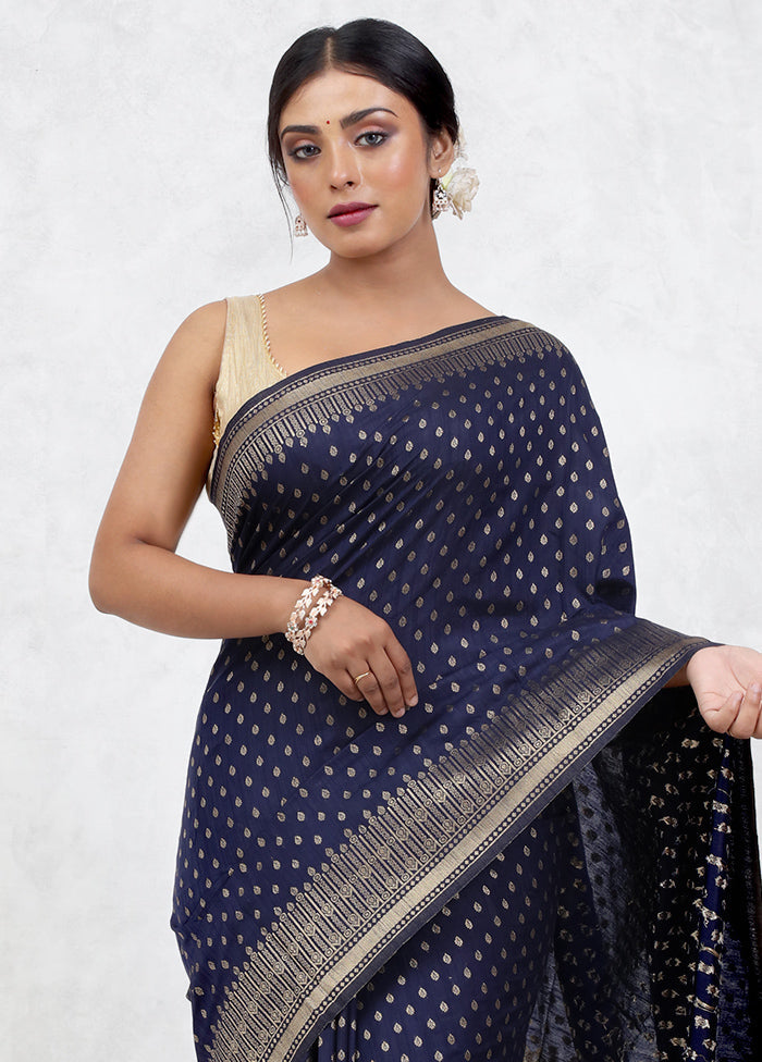 Blue Dupion Silk Saree Without Blouse Piece - Indian Silk House Agencies