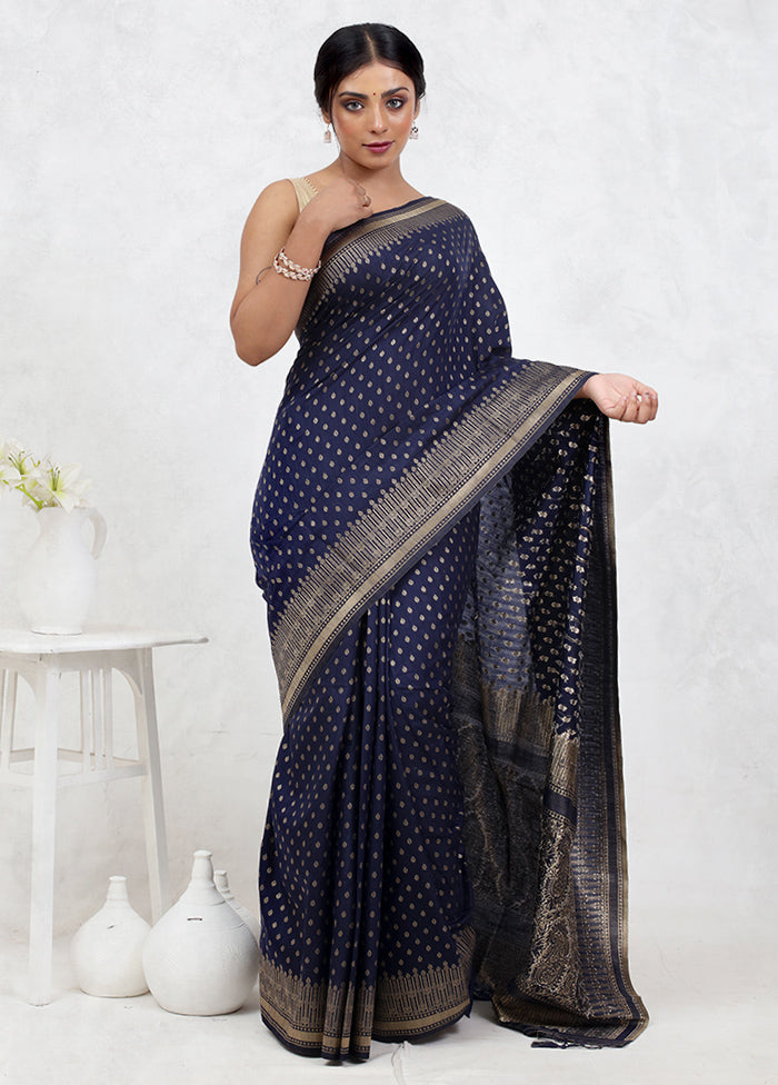 Blue Dupion Silk Saree Without Blouse Piece - Indian Silk House Agencies