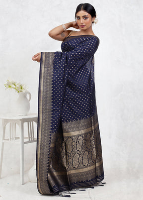 Blue Dupion Silk Saree Without Blouse Piece - Indian Silk House Agencies