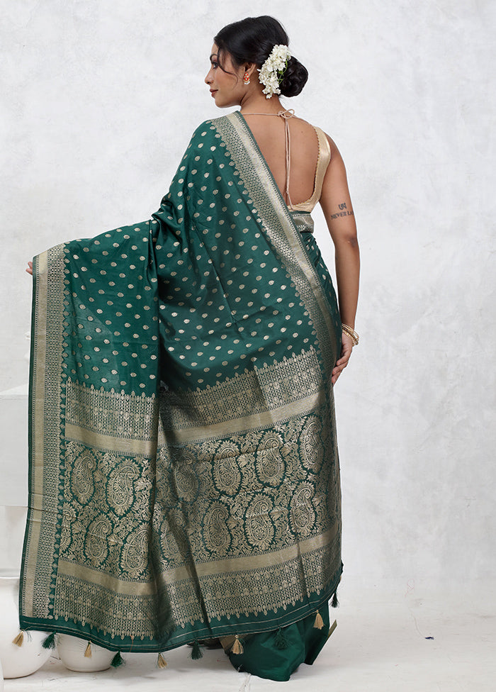 Green Dupion Silk Saree With Blouse Piece