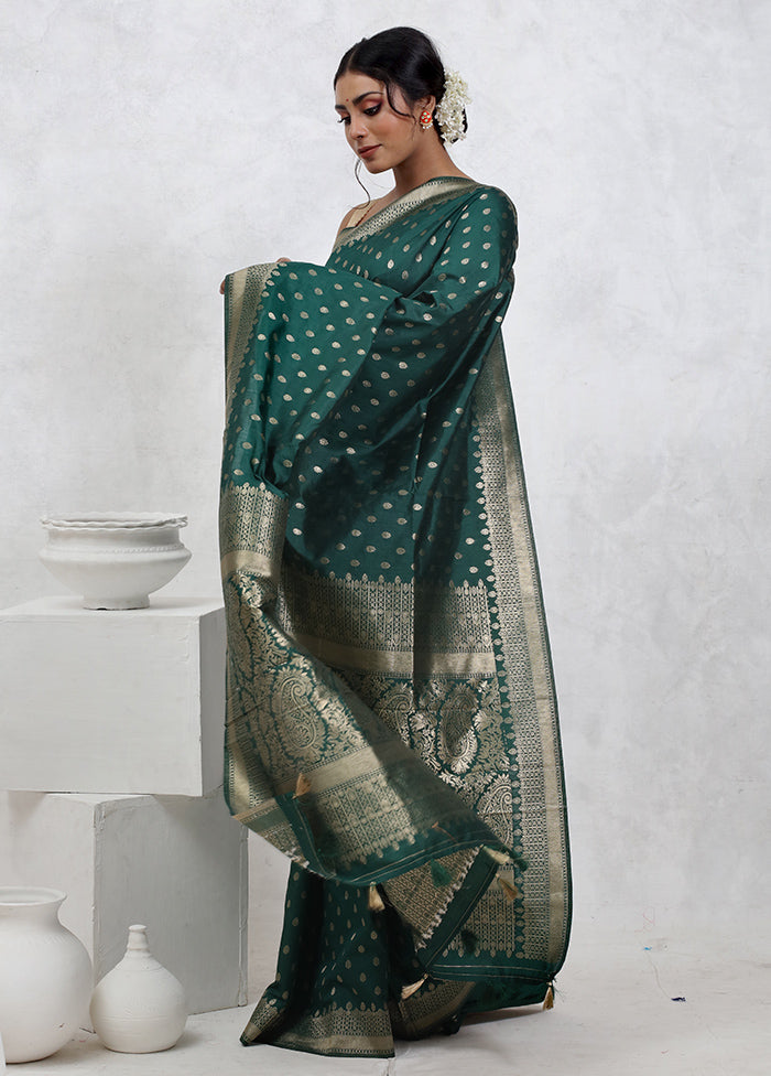 Green Dupion Silk Saree With Blouse Piece