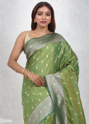 Green Dupion Silk Saree Without Blouse Piece - Indian Silk House Agencies