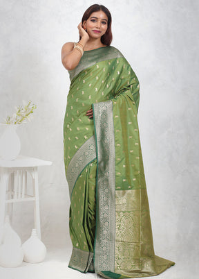 Green Dupion Silk Saree Without Blouse Piece - Indian Silk House Agencies