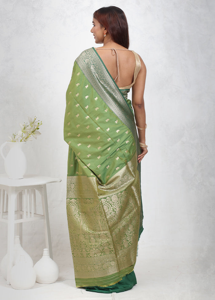 Green Dupion Silk Saree Without Blouse Piece - Indian Silk House Agencies