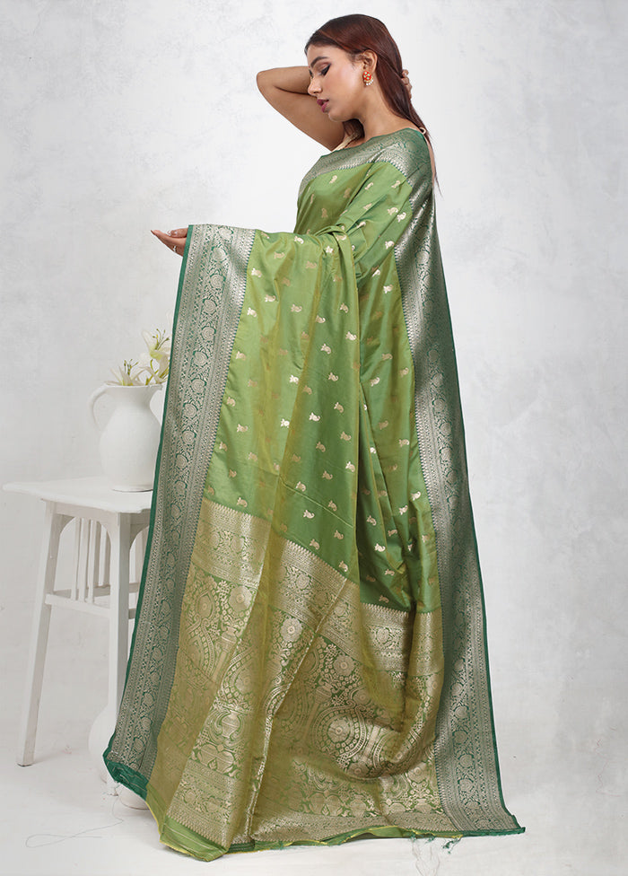 Green Dupion Silk Saree Without Blouse Piece - Indian Silk House Agencies