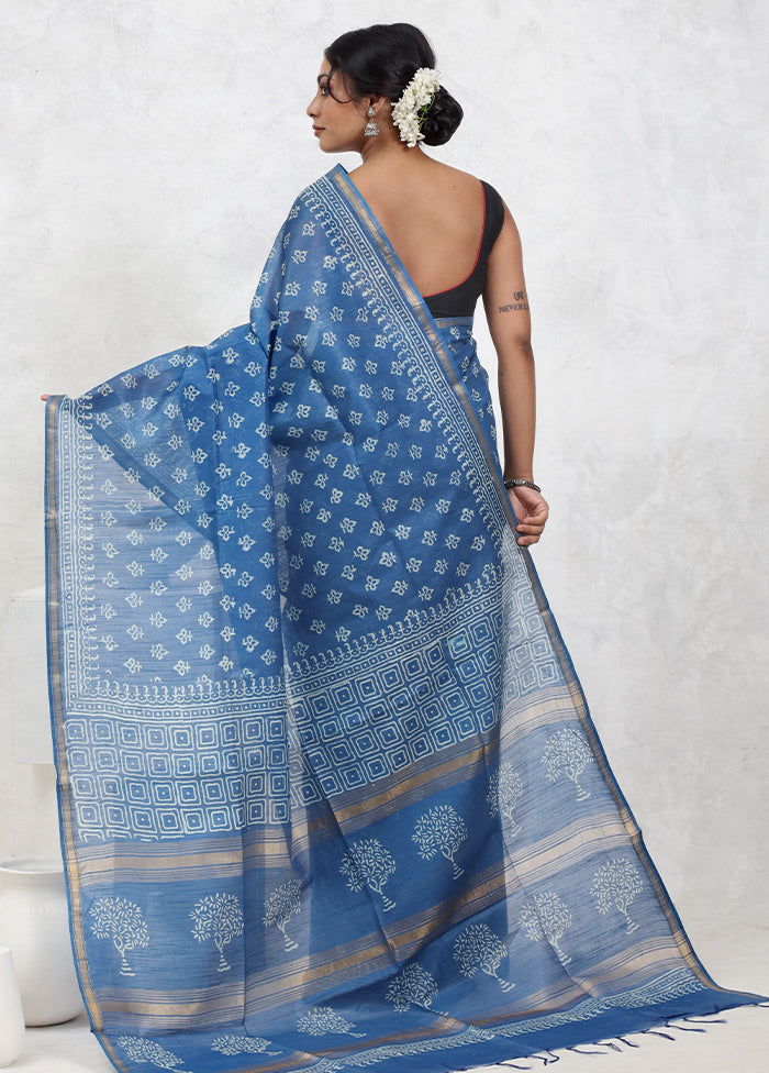 Blue Cotton Saree With Blouse Piece