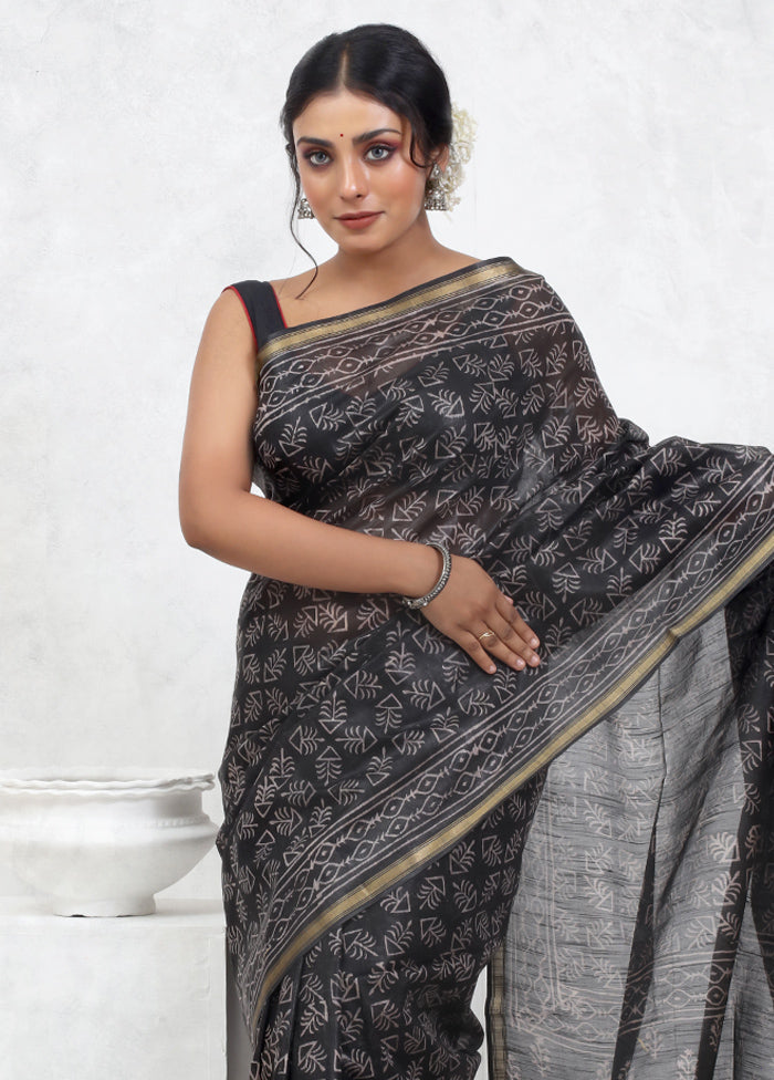 Black Cotton Saree With Blouse Piece