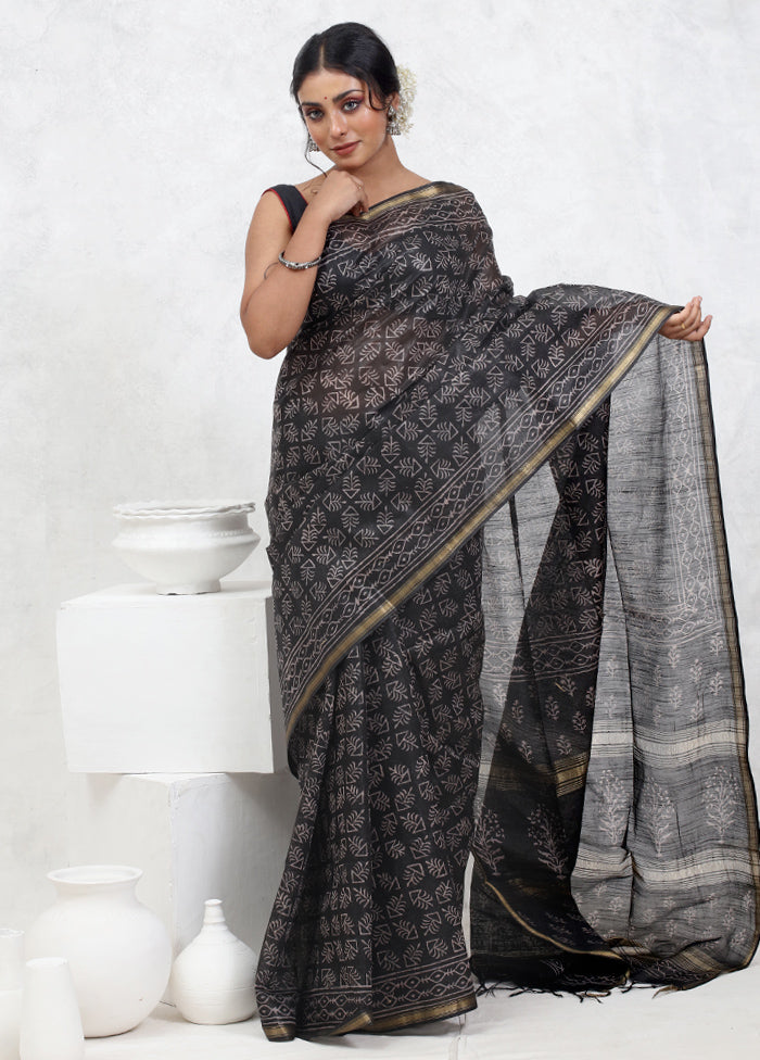 Black Cotton Saree With Blouse Piece