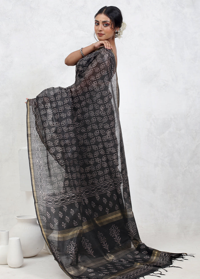 Black Cotton Saree With Blouse Piece