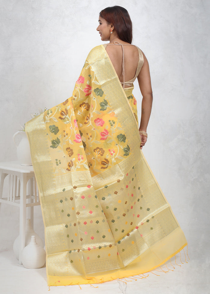 Yellow Kora Silk Saree Without Blouse Piece - Indian Silk House Agencies