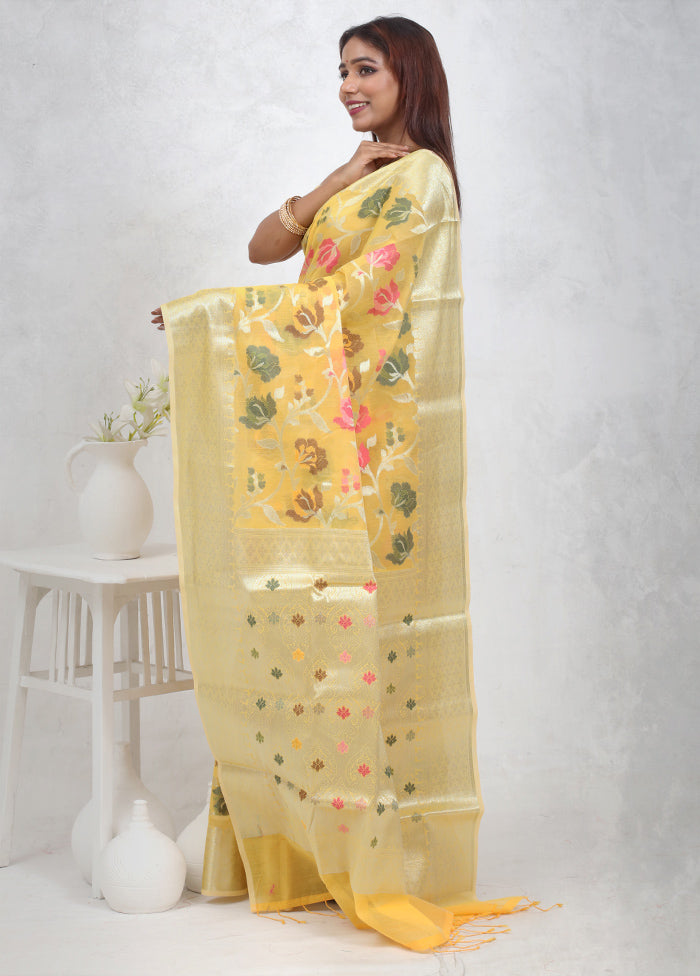 Yellow Kora Silk Saree Without Blouse Piece - Indian Silk House Agencies