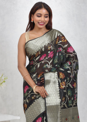 Black Kora Silk Saree Without Blouse Piece - Indian Silk House Agencies