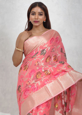 Pink Kora Silk Saree Without Blouse Piece - Indian Silk House Agencies