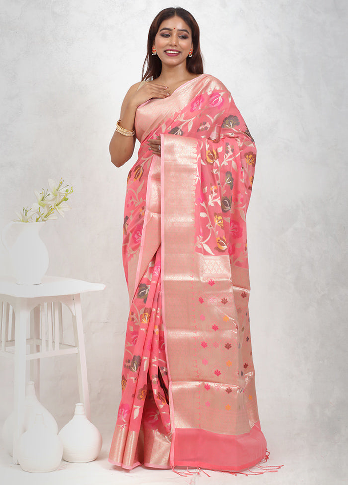 Pink Kora Silk Saree Without Blouse Piece - Indian Silk House Agencies