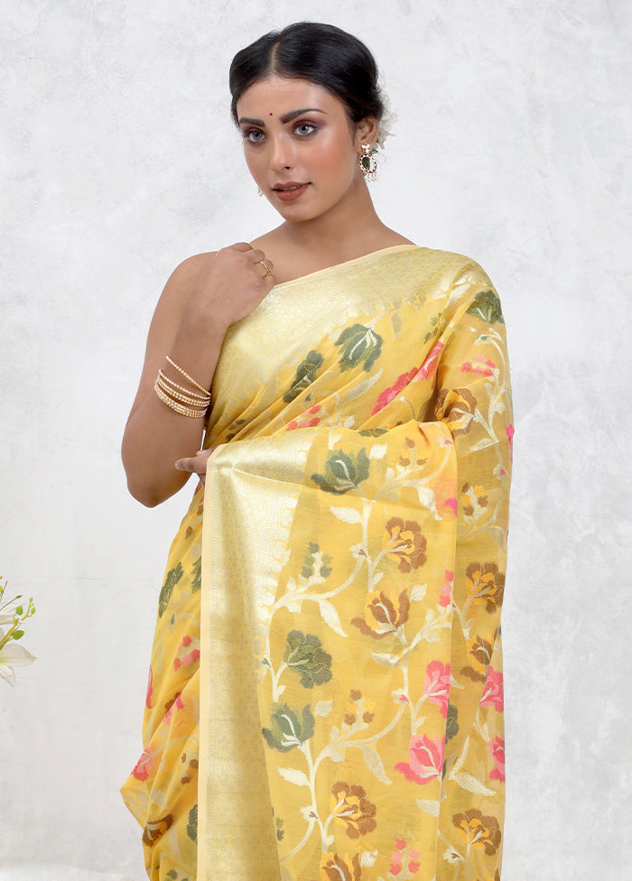 Yellow Kora Silk Saree Without Blouse Piece - Indian Silk House Agencies