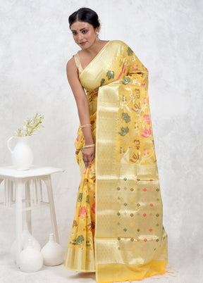 Yellow Kora Silk Saree Without Blouse Piece - Indian Silk House Agencies