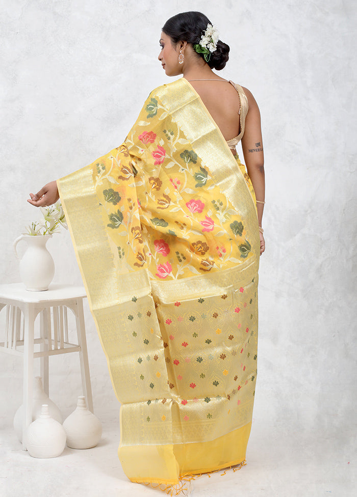 Yellow Kora Silk Saree With Blouse Piece