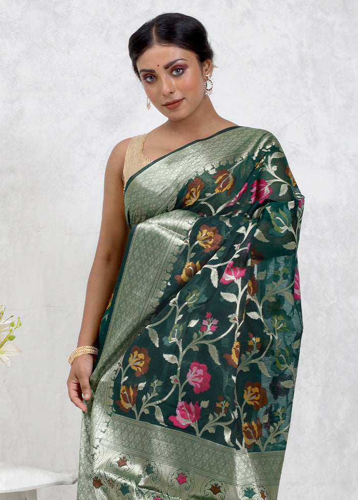 Green Kora Silk Saree Without Blouse Piece - Indian Silk House Agencies