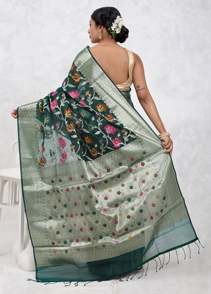 Green Kora Silk Saree Without Blouse Piece - Indian Silk House Agencies