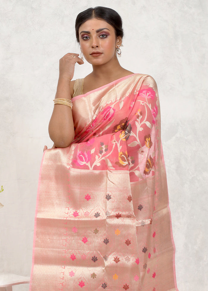 Pink Kora Silk Saree Without Blouse Piece - Indian Silk House Agencies