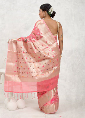 Pink Kora Silk Saree With Blouse Piece