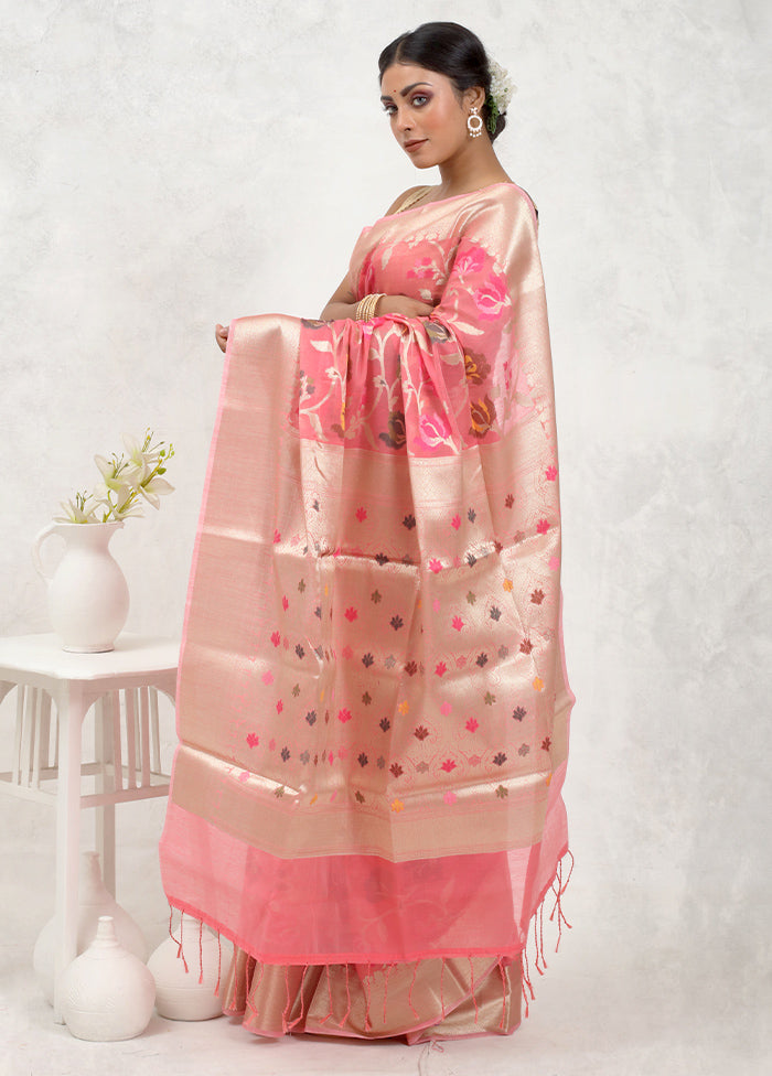 Pink Kora Silk Saree Without Blouse Piece - Indian Silk House Agencies