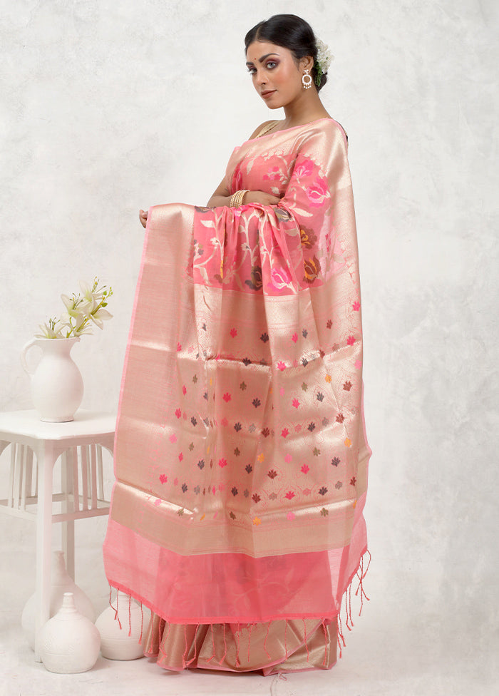 Pink Kora Silk Saree With Blouse Piece