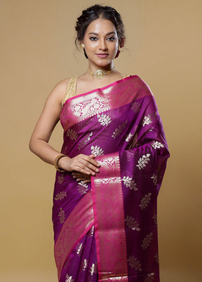 Purple Kora Silk Saree With Blouse Piece