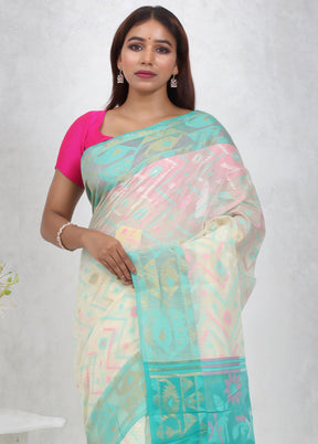 Cream Cotton Saree Without Blouse Piece - Indian Silk House Agencies