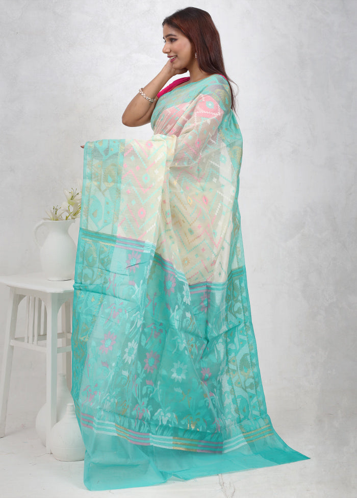 Cream Cotton Saree Without Blouse Piece - Indian Silk House Agencies