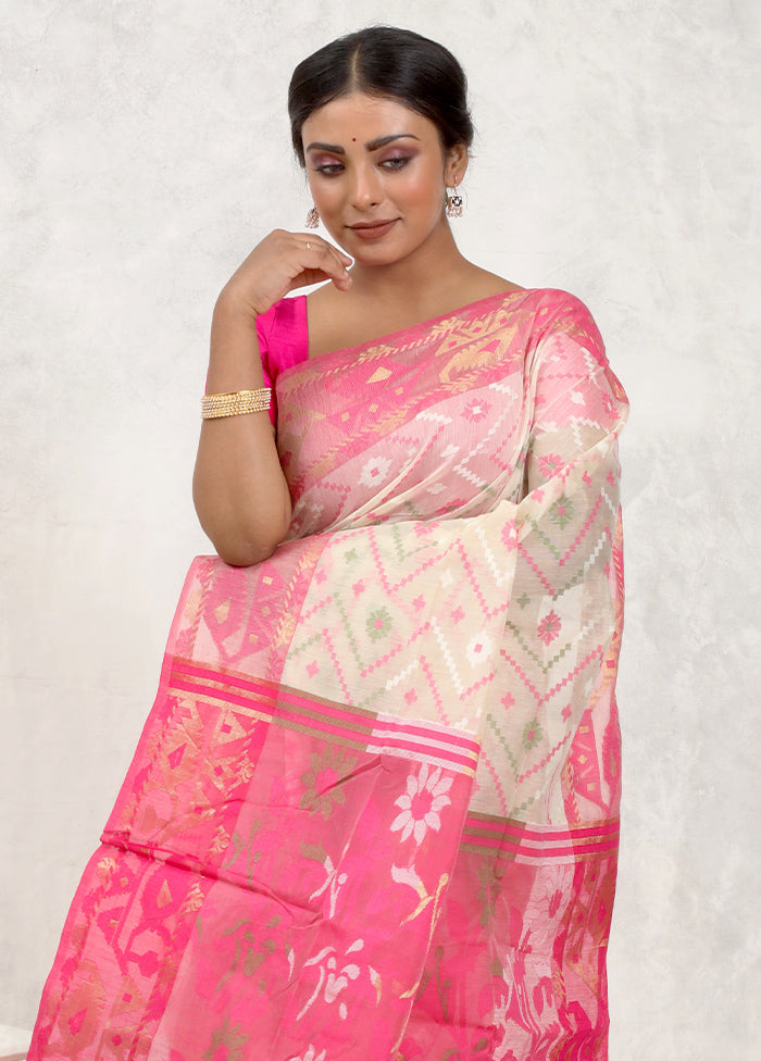 Pink Cotton Saree Without Blouse Piece - Indian Silk House Agencies