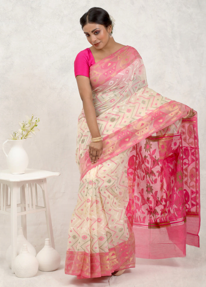 Pink Cotton Saree Without Blouse Piece - Indian Silk House Agencies