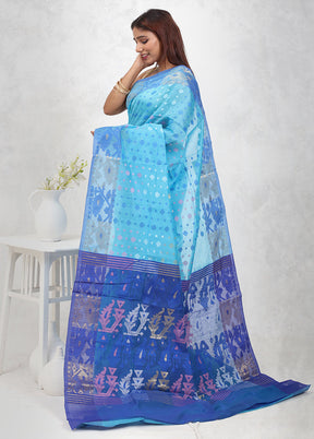 Blue Cotton Saree Without Blouse Piece - Indian Silk House Agencies