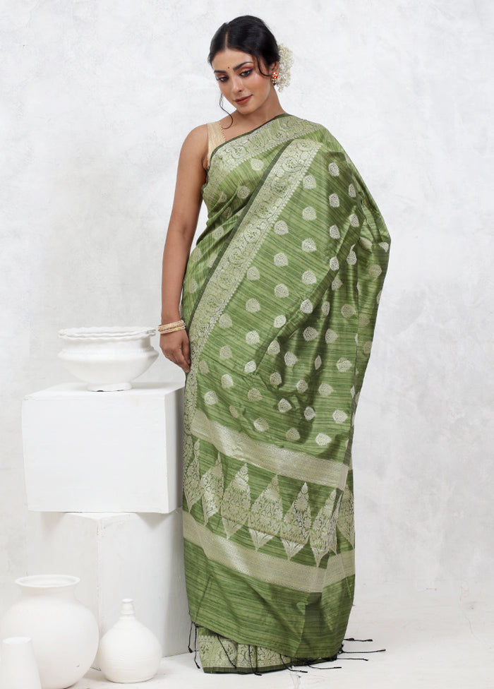 Green Kora Silk Saree With Blouse Piece - Indian Silk House Agencies