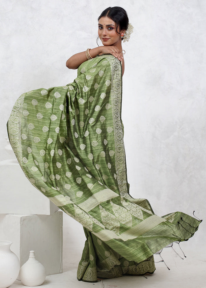 Green Kora Silk Saree With Blouse Piece