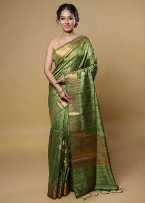 Green Kora Silk Saree With Blouse Piece