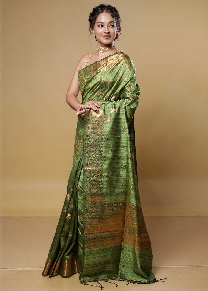 Green Kora Silk Saree With Blouse Piece