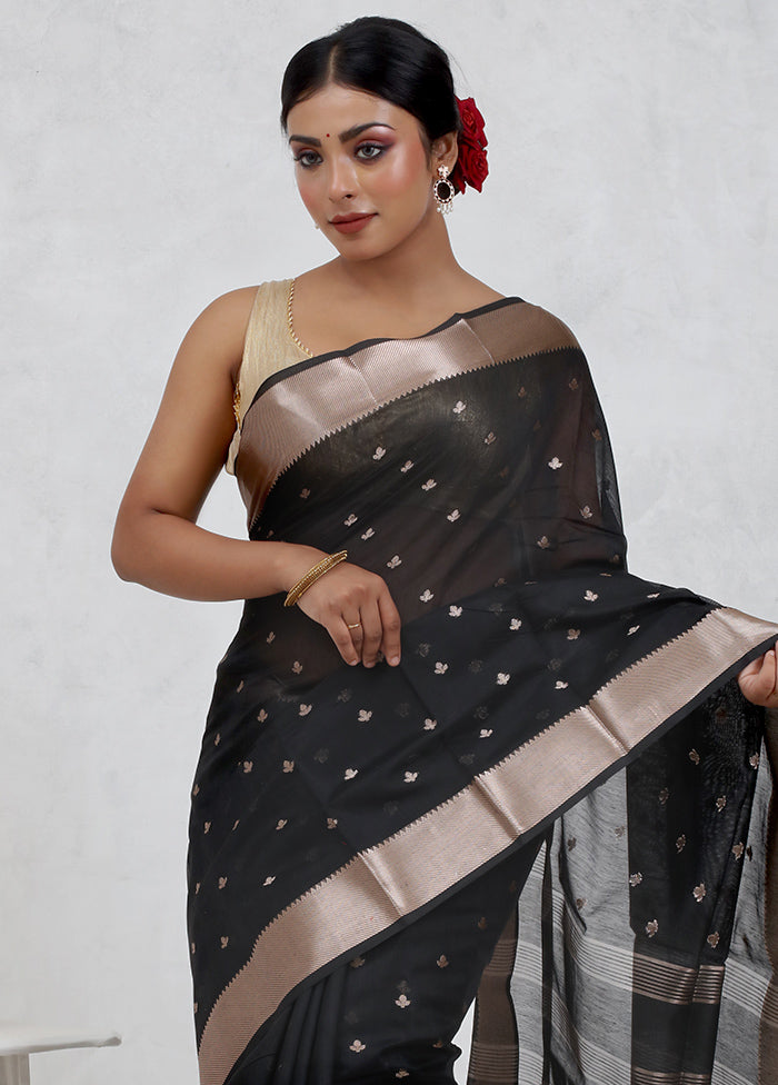 Black Kora Silk Saree Without Blouse Piece