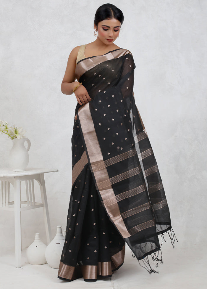 Black Kora Silk Saree Without Blouse Piece - Indian Silk House Agencies