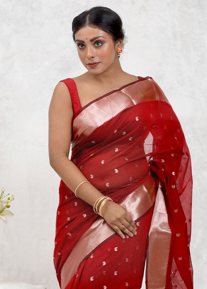 Red Kora Silk Saree Without Blouse Piece - Indian Silk House Agencies