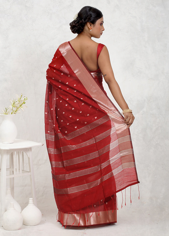 Red Kora Silk Saree Without Blouse Piece - Indian Silk House Agencies