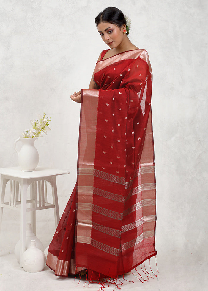 Red Kora Silk Saree Without Blouse Piece - Indian Silk House Agencies