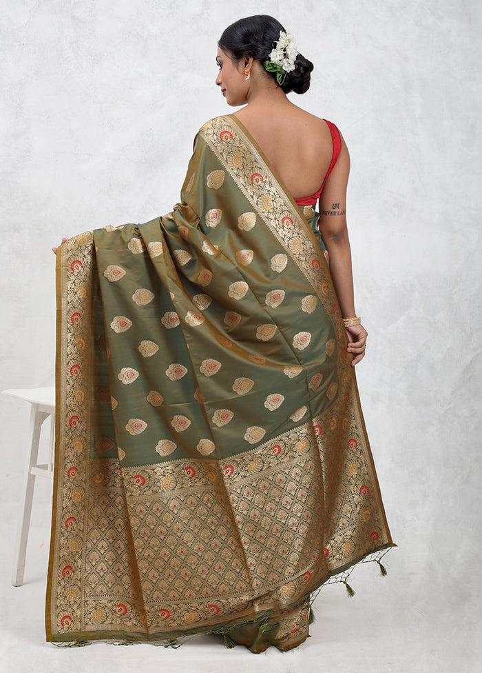 Green Dupion Silk Saree Without Blouse Piece - Indian Silk House Agencies