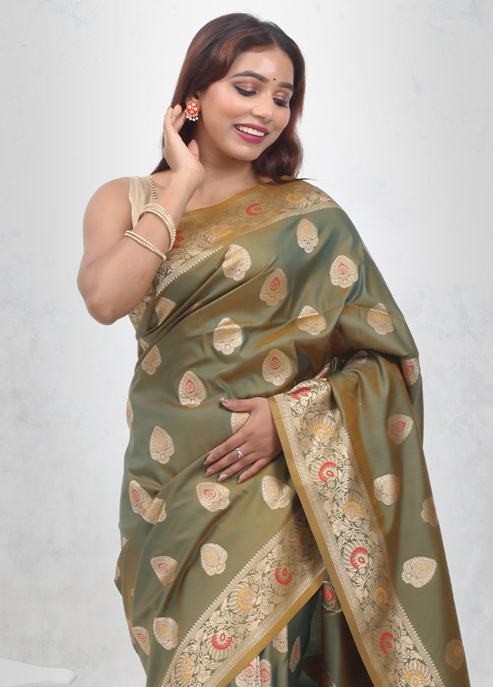 Green Dupion Silk Saree Without Blouse Piece - Indian Silk House Agencies