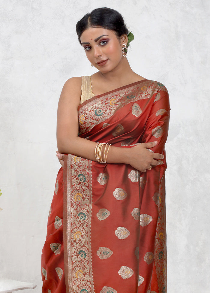 Maroon Dupion Silk Saree Without Blouse Piece - Indian Silk House Agencies