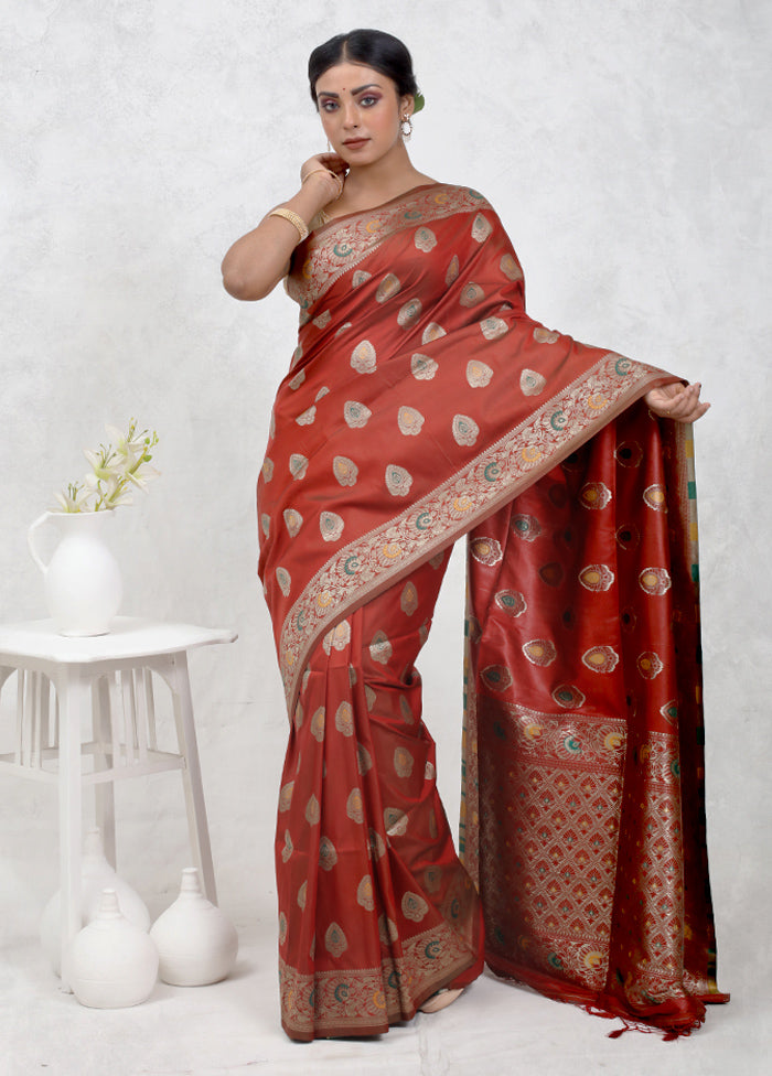 Maroon Dupion Silk Saree Without Blouse Piece - Indian Silk House Agencies