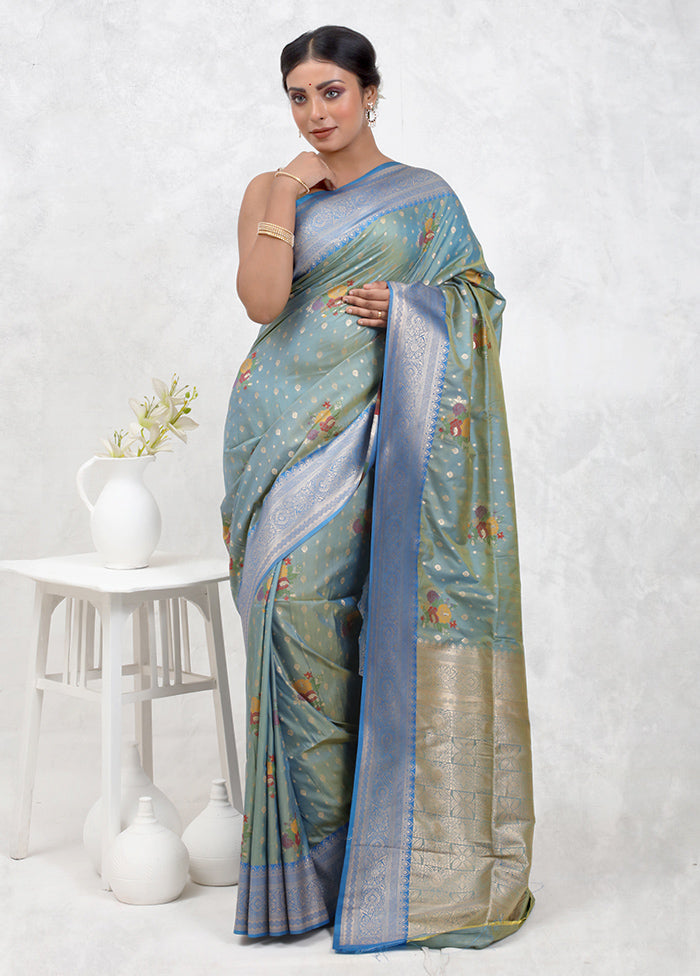 Green Dupion Silk Saree Without Blouse Piece - Indian Silk House Agencies