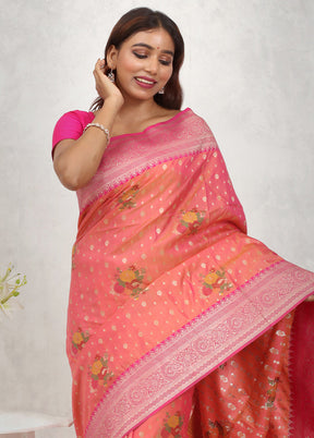 Pink Dupion Silk Saree Without Blouse Piece - Indian Silk House Agencies