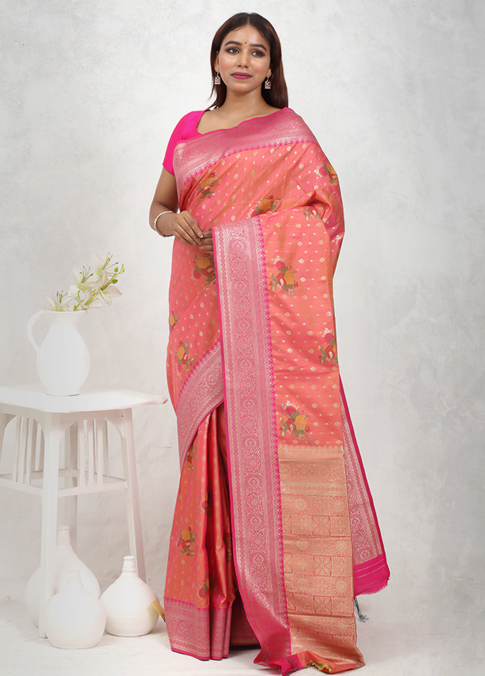 Pink Dupion Silk Saree Without Blouse Piece - Indian Silk House Agencies